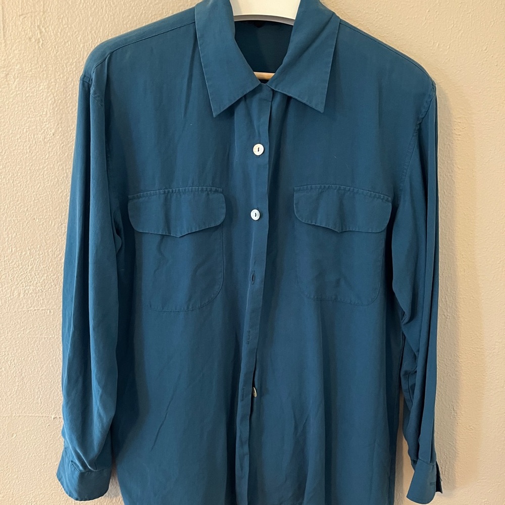 Blue Silk Button-Up Shirt
